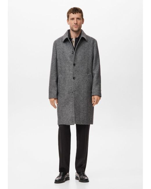 Mango Gray Herringbone Wool-Blend Coat for men
