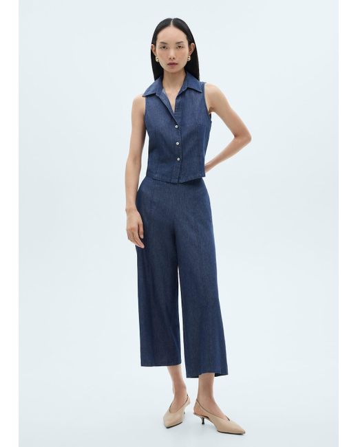 Mango Blue Denim-Effect Culotte Trousers
