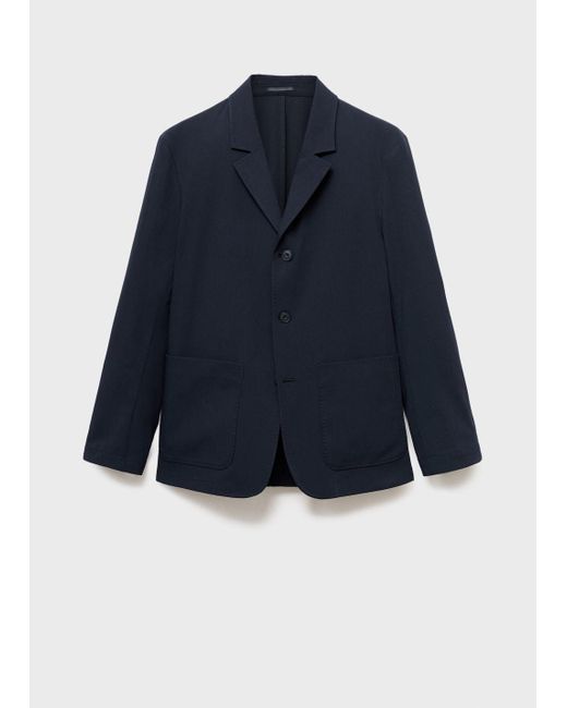 Mango Blue Slim-Fit Suit Jacket With Pockets for men