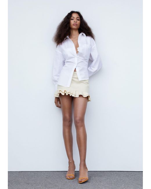 Mango Ruffled Cotton Mini skirt in White Lyst UK