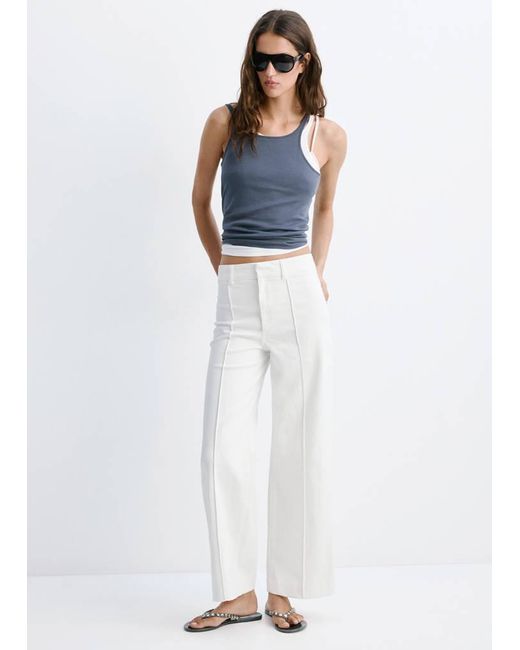 Mango White High-Waisted Wideleg Jeans
