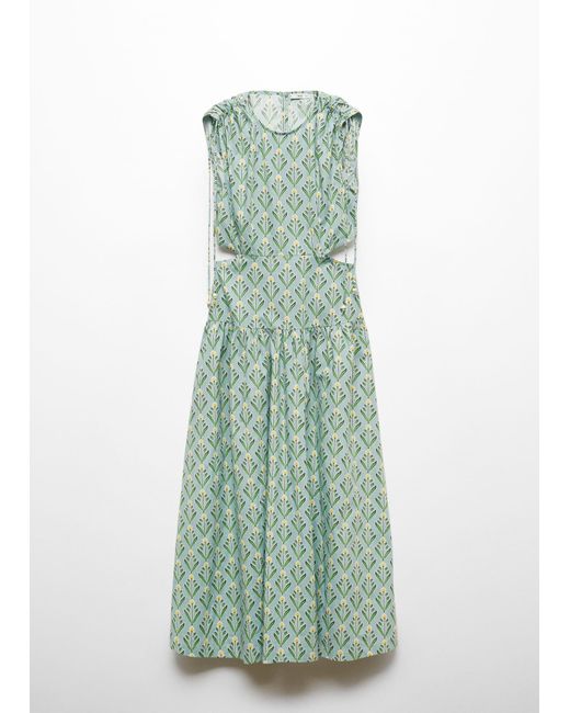 Mango Green Printed Dress With Openings