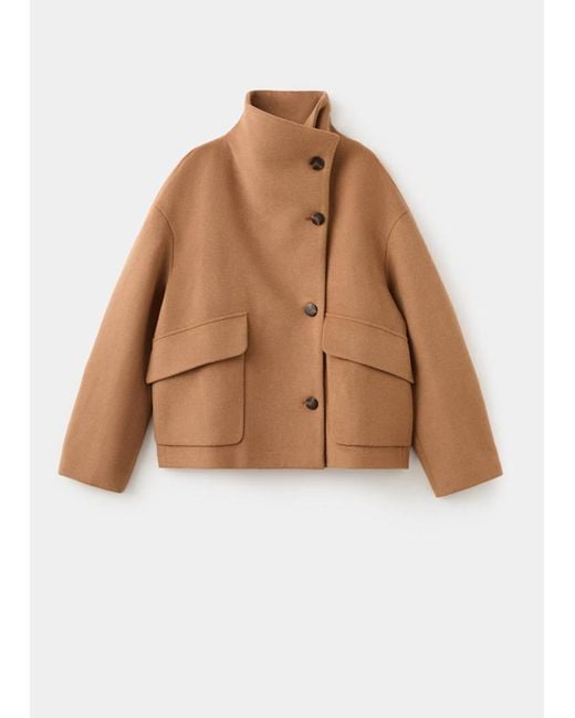 Mango Natural Wool-Blend Funnel-Neck Coat