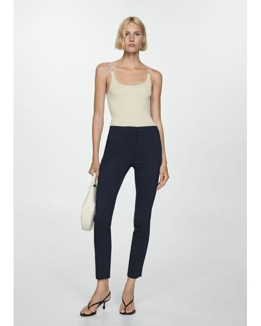 Mango White Cropped Slim-Fit Trousers Dark