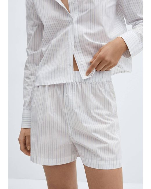 Mango White Two-piece Striped Cotton Pyjamas China