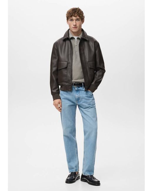 Mango Blue Faux-Leather Jacket With Pockets for men