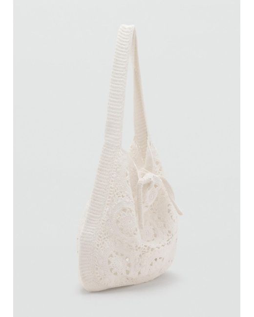 Mango White Gehäkelte Shopper-Bag