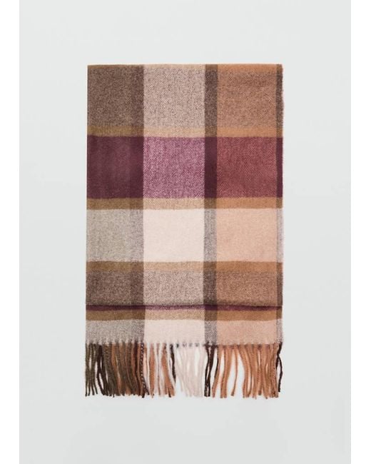 Sciarpa Quadri Frange Bordeaux di Mango in Pink