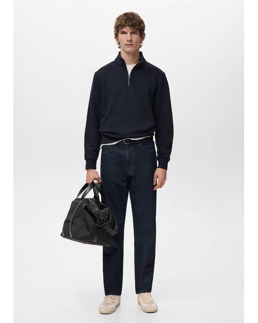 Mango Blue Zip-Neck Sweatshirt With A Soft-Touch Interior for men
