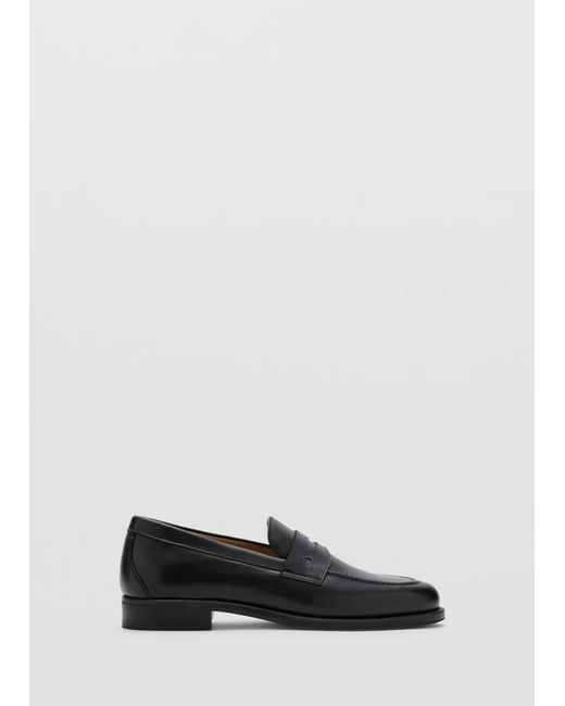 Mango Gray Leather Penny Loafers for men