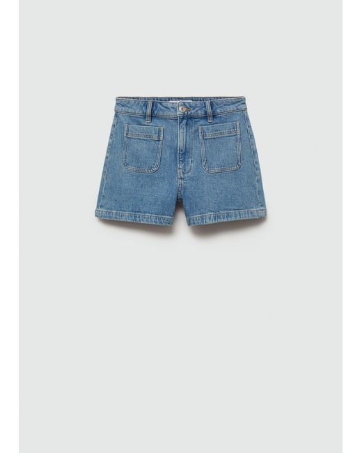 Mango Blue Denim Shorts With Pockets Medium