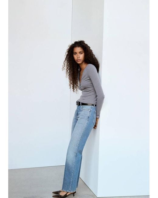 Mango Blue High Waist Straight Jeans