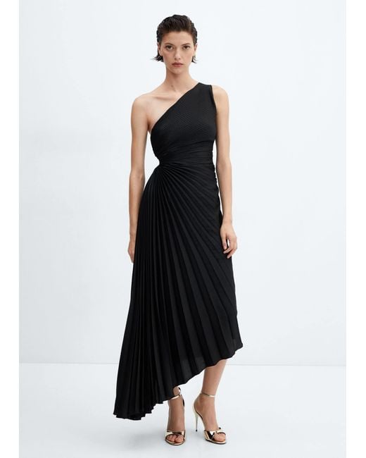 Mango Black Asymmetrical Pleated Dress