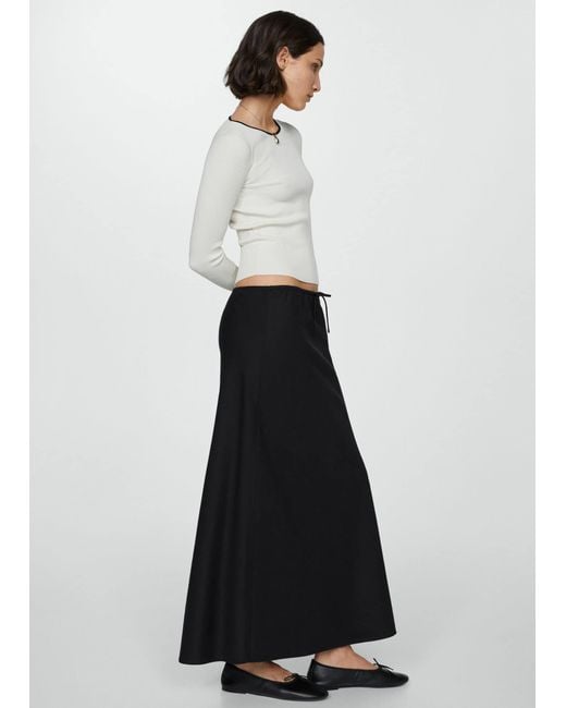 Mango White Long Skirt With Adjustable Bow