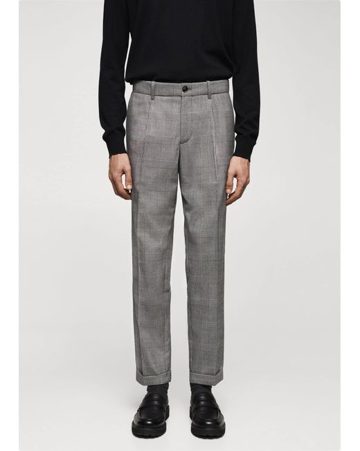 Mango Black Check Pleated Trousers for men