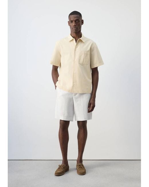 Mango White Regular Fit Cotton-Linen Blend Shirt for men