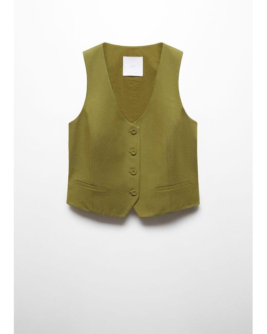 Mango Green Linen Button Vest