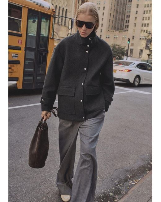 Mango Gray High Neck Midi Wool Coat