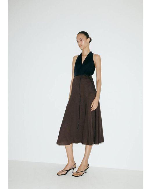 Mango Brown Bicolour Lyocell Dress With Belt