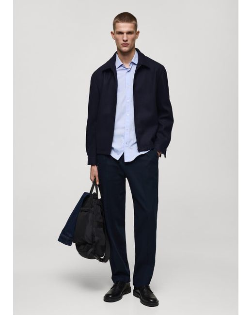Mango Blue Straight-Fit Pleated Trousers for men