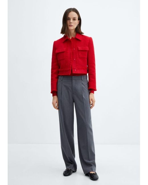 Mango Red Crop Tweed Jacket