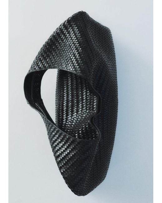 Mango Black Large Braided Leather Shoulder Bag