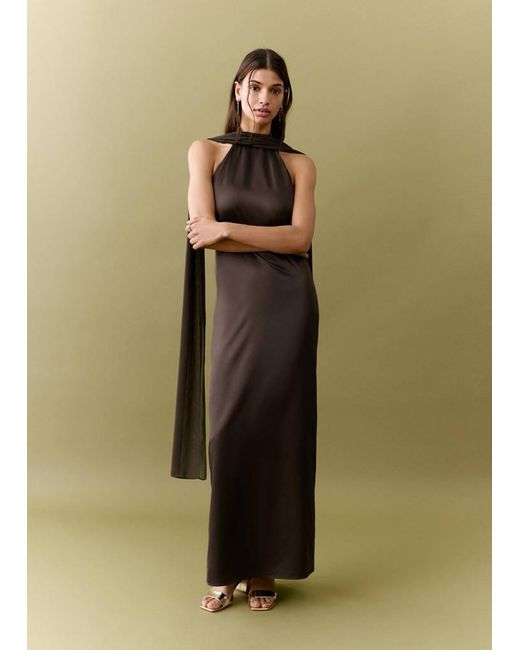 MANGO TEEN Green Halter Neck Foulard Dress