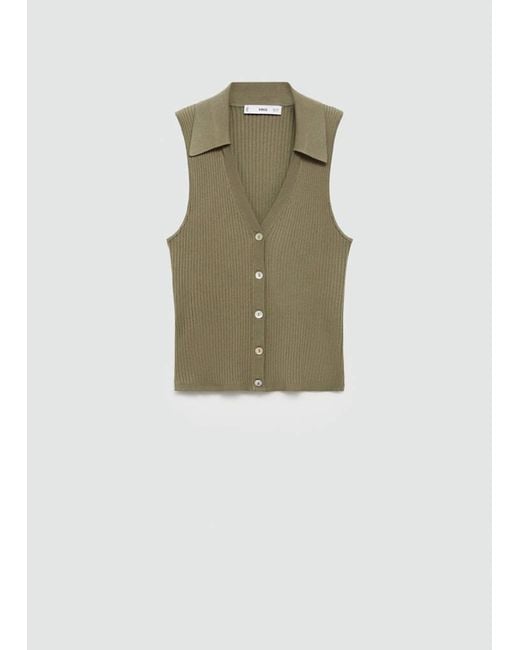 Mango Natural Buttoned Knit Top Khaki