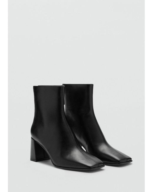 Mango Black Block Ankle Boots With Square Toe