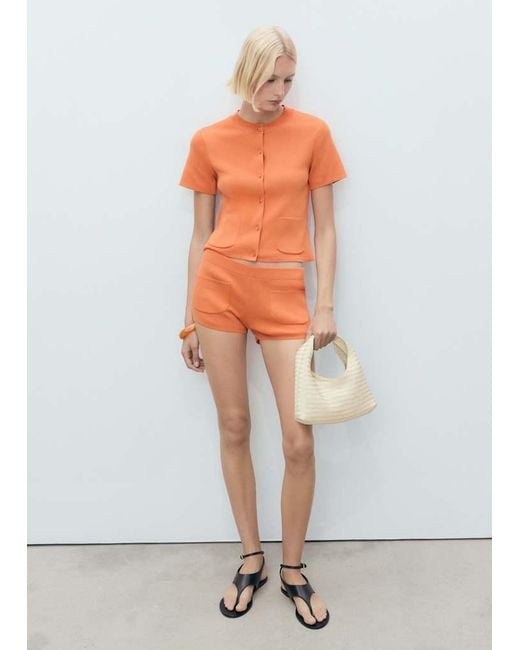 Mango White Knitted Shorts With Pockets