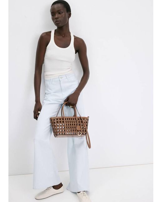 Mango White Braided Handbag