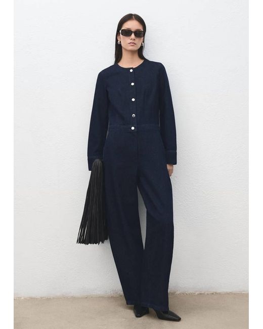 Mango Blue Buttons Denim Jumpsuit