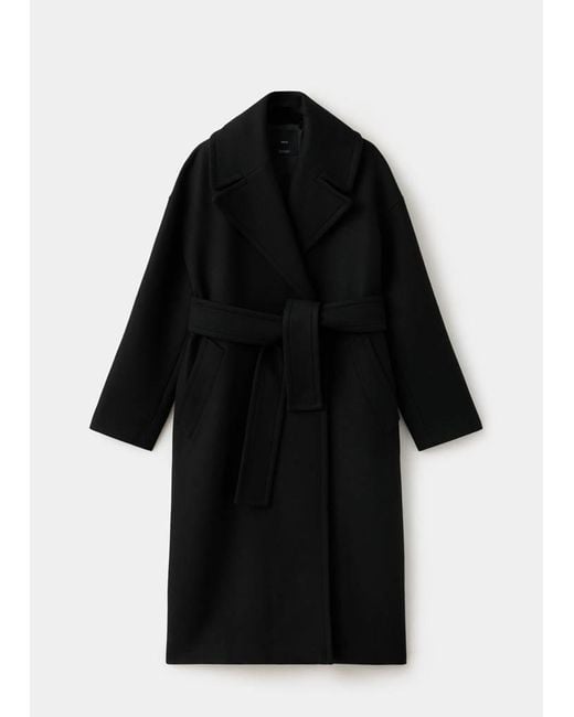 Mango Black Manteco Wool Coat With Belt