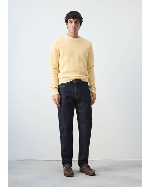 Mango White Medium-Knit Microstructure Sweater for men