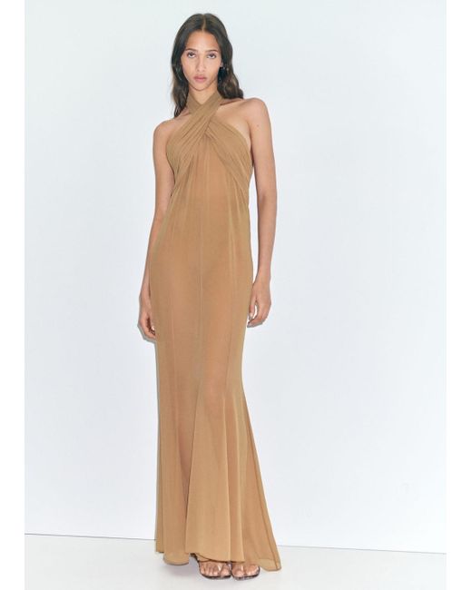 Mango Natural Long Semi-Transparent Dress With Crossed Neckline