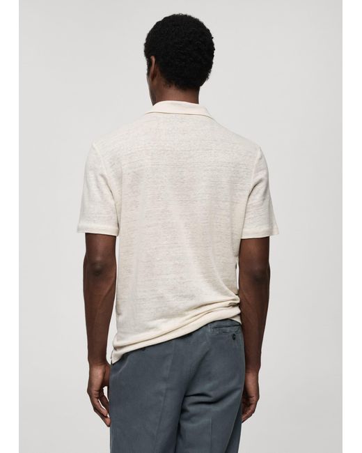Mango White Slim Fit 100% Linen Polo Shirt for men