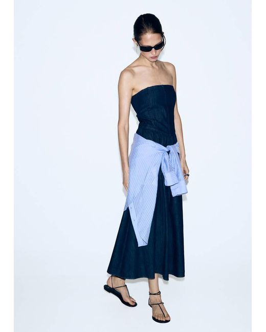 Mango Blue Strapless Denim Dress