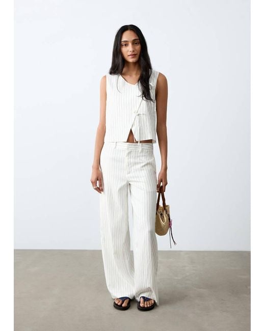 MANGO TEEN White Striped Gilet With Tie Fastening