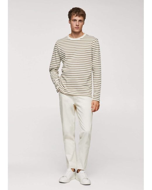 Mango White Striped Long Sleeves T-shirt Olive for men