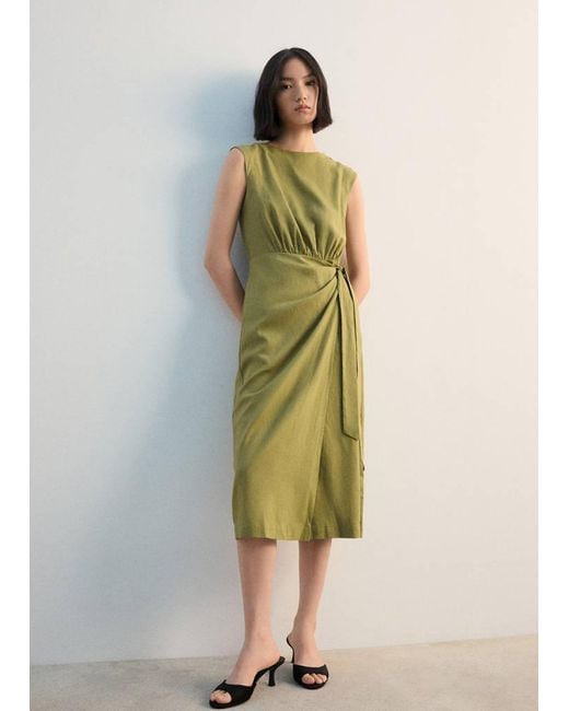 Mango Green Linen Wrap Dress
