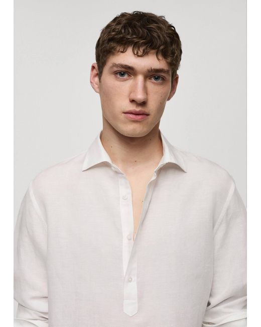 Mango White Relaxed-fit Linen Shirt Off for men
