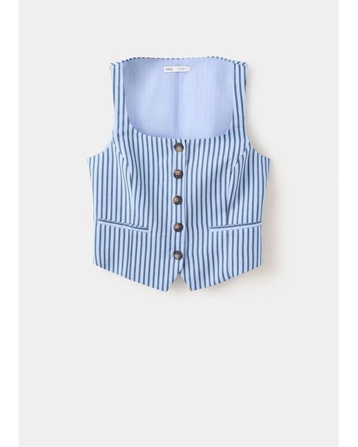 Mango Blue Striped Button Waistcoat