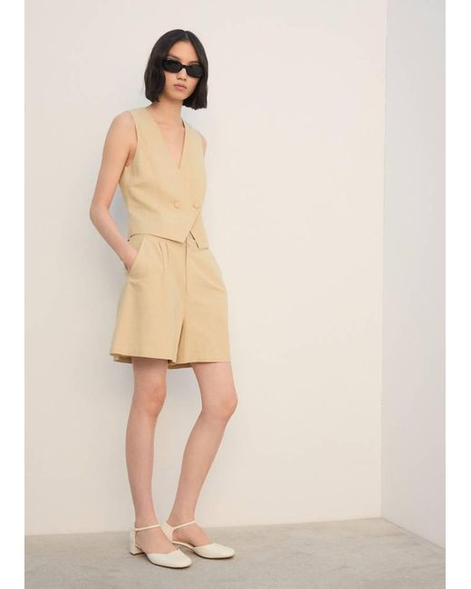 Mango Natural Straight-Cut Linen Blend Shorts