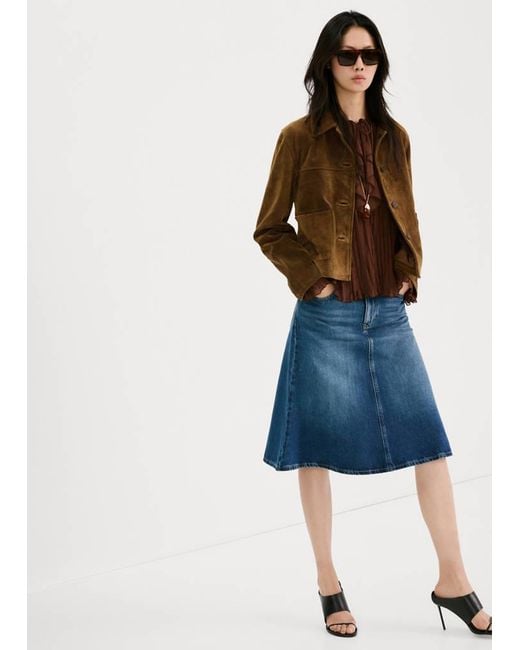 Mango Blue Suede Leather Jacket With Buttons