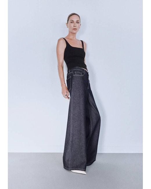 Mango Blue Low-Rise Wideleg Jeans