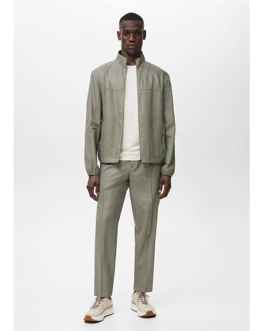 Mango Green Zipper Linen Jacket for men