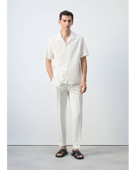 Mango White 100% Cotton Shirt With Embroidery Details for men