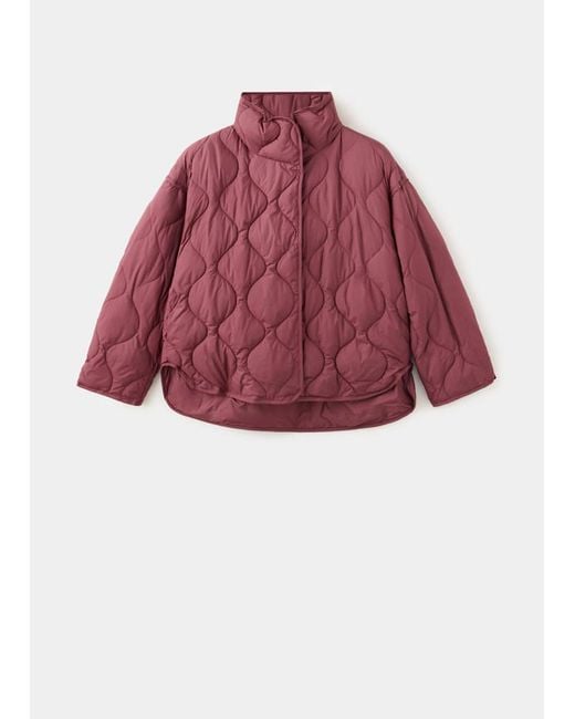 Mango Red Quilted Anorak With Detachable Scarf