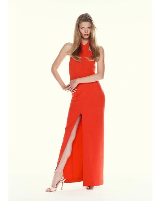 Mango Red Crossed Halter Dress With Opening