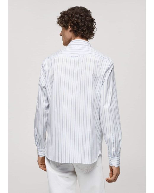 Mango White Classic-fit Cotton Striped Embroidered Shirt Sky for men